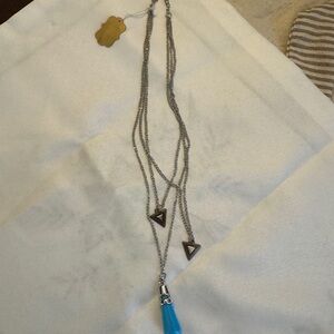 Silver-Tone Layered Necklace with Blue Pendant
